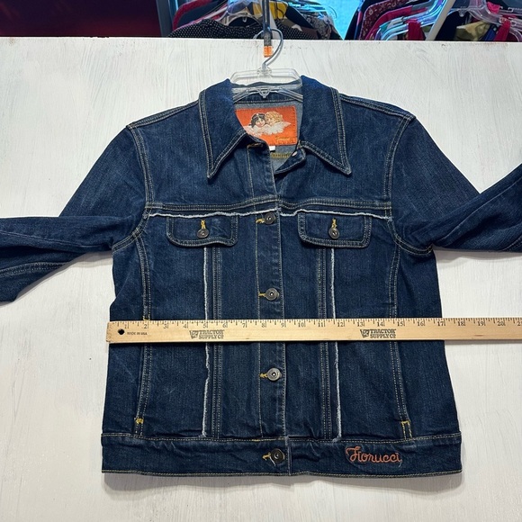 Fiorucci Women's Y2K Size Medium Cotton Denim Embroidered Jean Jacket - Picture 4 of 11